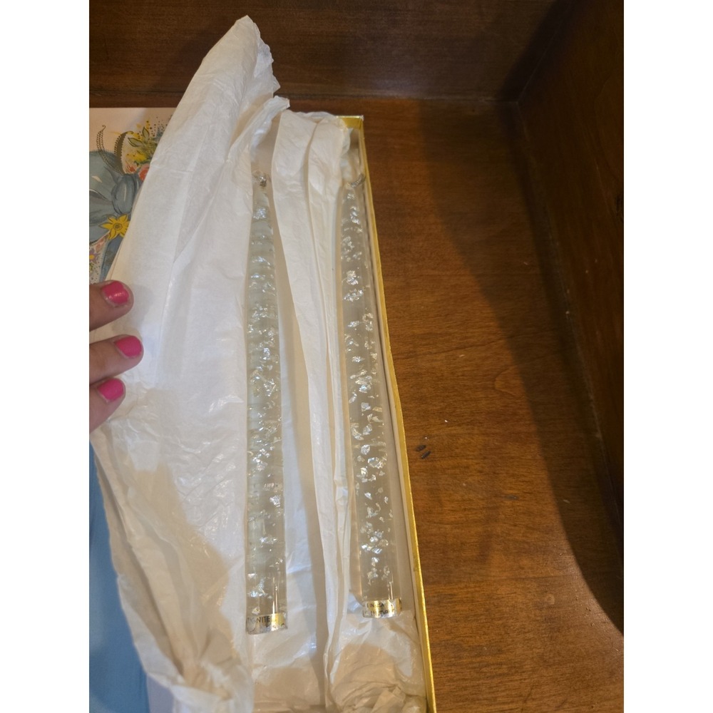 Vintage Lucite Acrylic Clear Taper Pair Candles Silver Flake 10" MCM Box Incl. - Picture 12 of 12